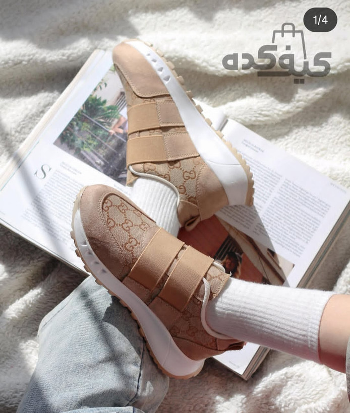 کتونی دوکش بدون بند گوچی دخترانه و زنانه کتونی بدون بند کشی لژدار طرحدار وارداتی خارجی