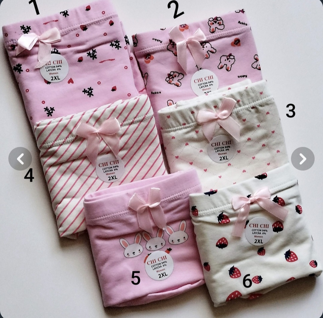 شورت نخ پنبه وارداتی برند chi chi سایز بزرگ فانتزی XXXL طرح توت فرنگی( به صورت تک و پک ۶ تایی)